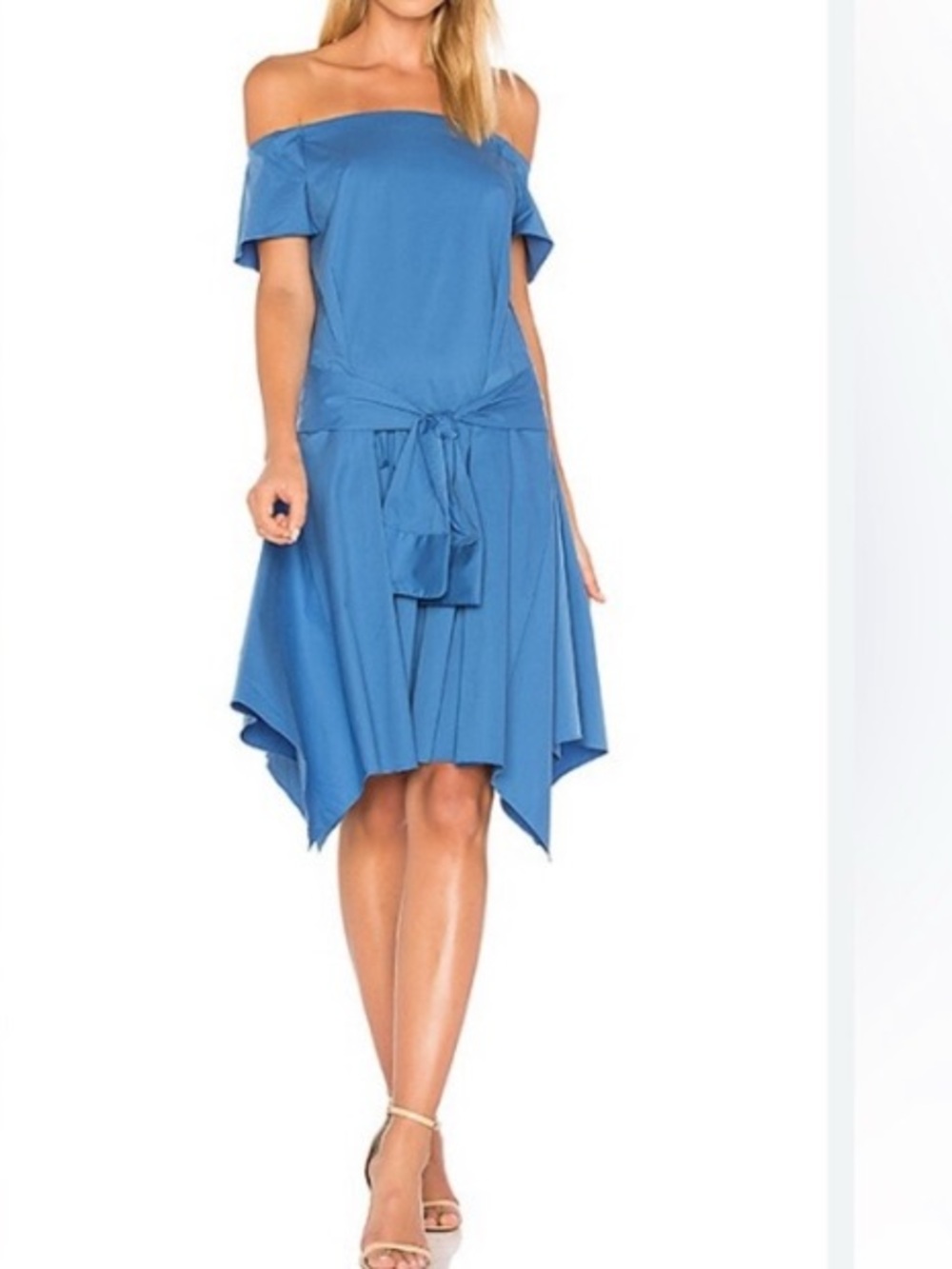 Halston Heritage Royal Blue Off-the-Shoulder Tie-Waist Dress